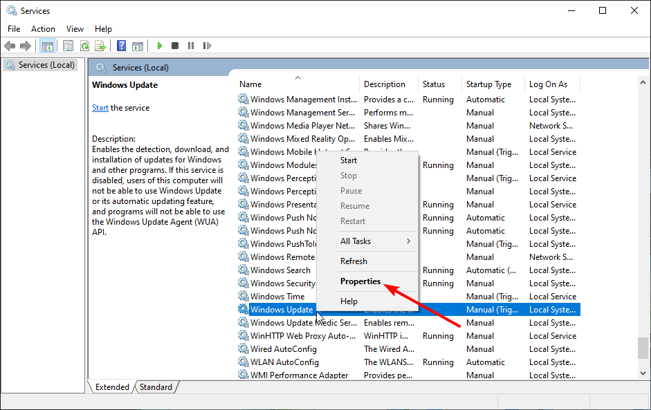 Свойства службы
