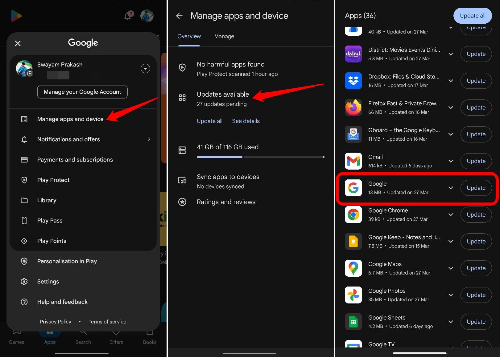 update Google app on Android 15