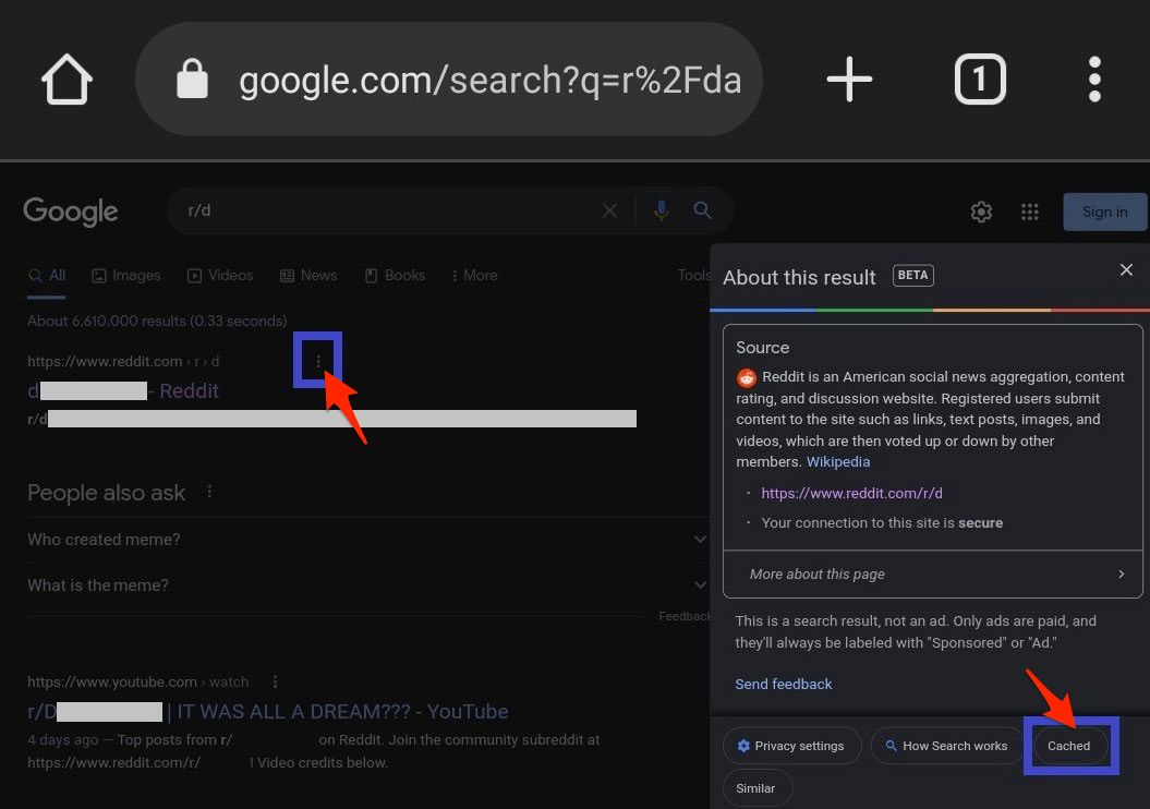 Esempio di pagina cache di Google che mostra la versione archiviata