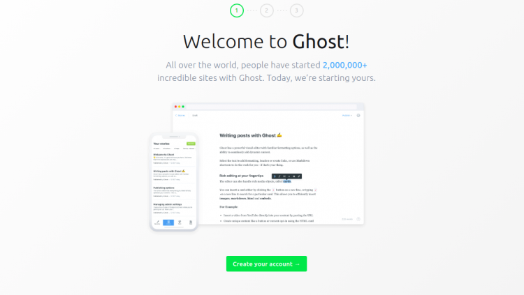 Установка Ghost — создание учётной записи администратора