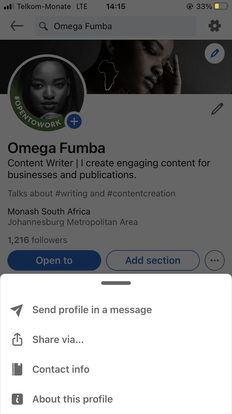 Меню профиля LinkedIn