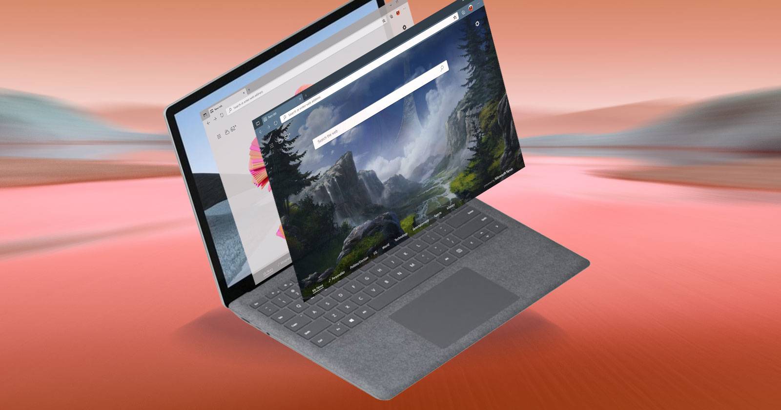 Фоновая картинка: пример темы Microsoft Edge с пейзажем и элементами интерфейса