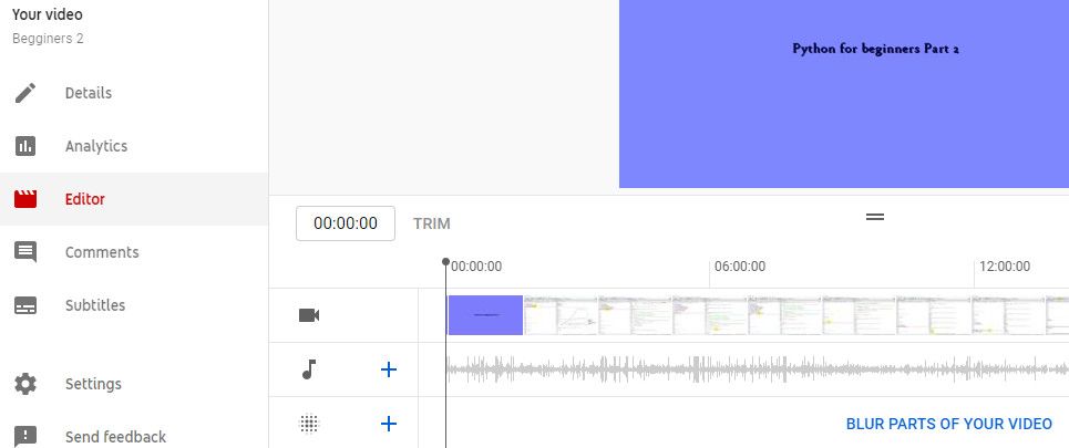 Открытие встроенного редактора YouTube Studio