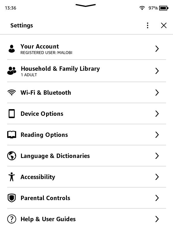 Kindle Settings Page