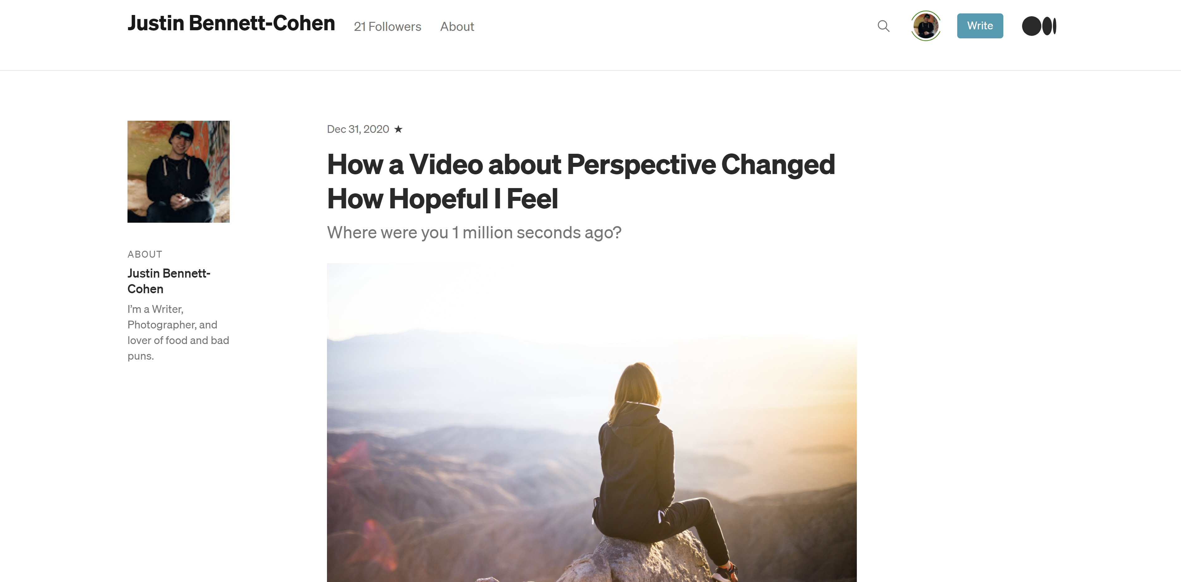 Профиль автора на Medium в десктопном виде