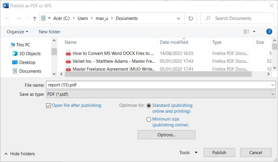 Кнопка «Опубликовать» в окне сохранения PDF