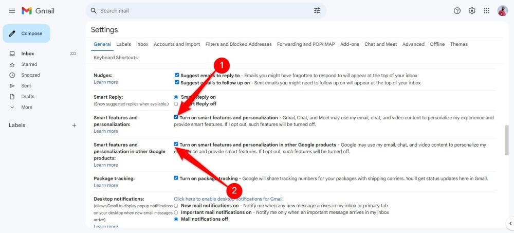 Настройка умных функций и персонализации в Gmail