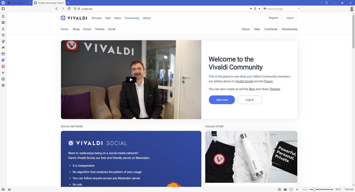 Домашняя страница Vivaldi.Net для регистрации учётной записи Vivaldi