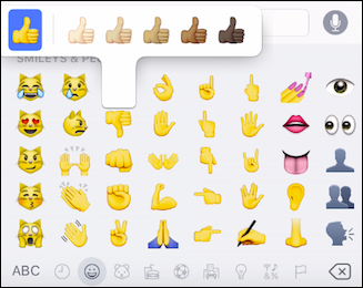 Долгое нажатие на эмодзи на iOS открывает выбор тонов кожи