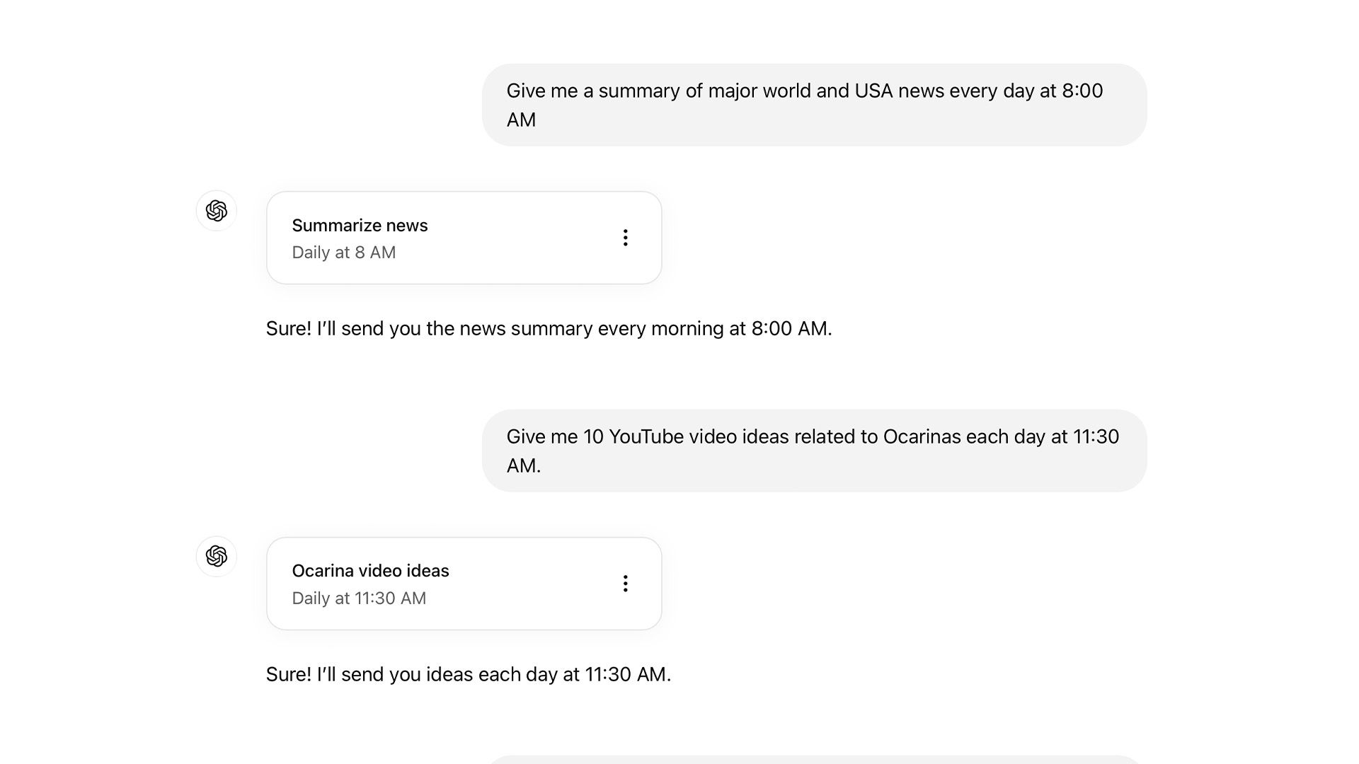 Пример быстрого создания Scheduled Task в ChatGPT.