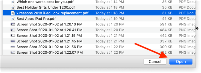 Выберите второй PDF и нажмите Открыть