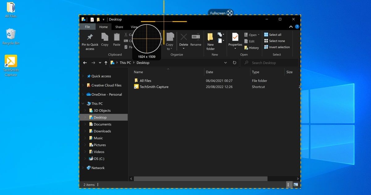 Выбор области записи TechSmith