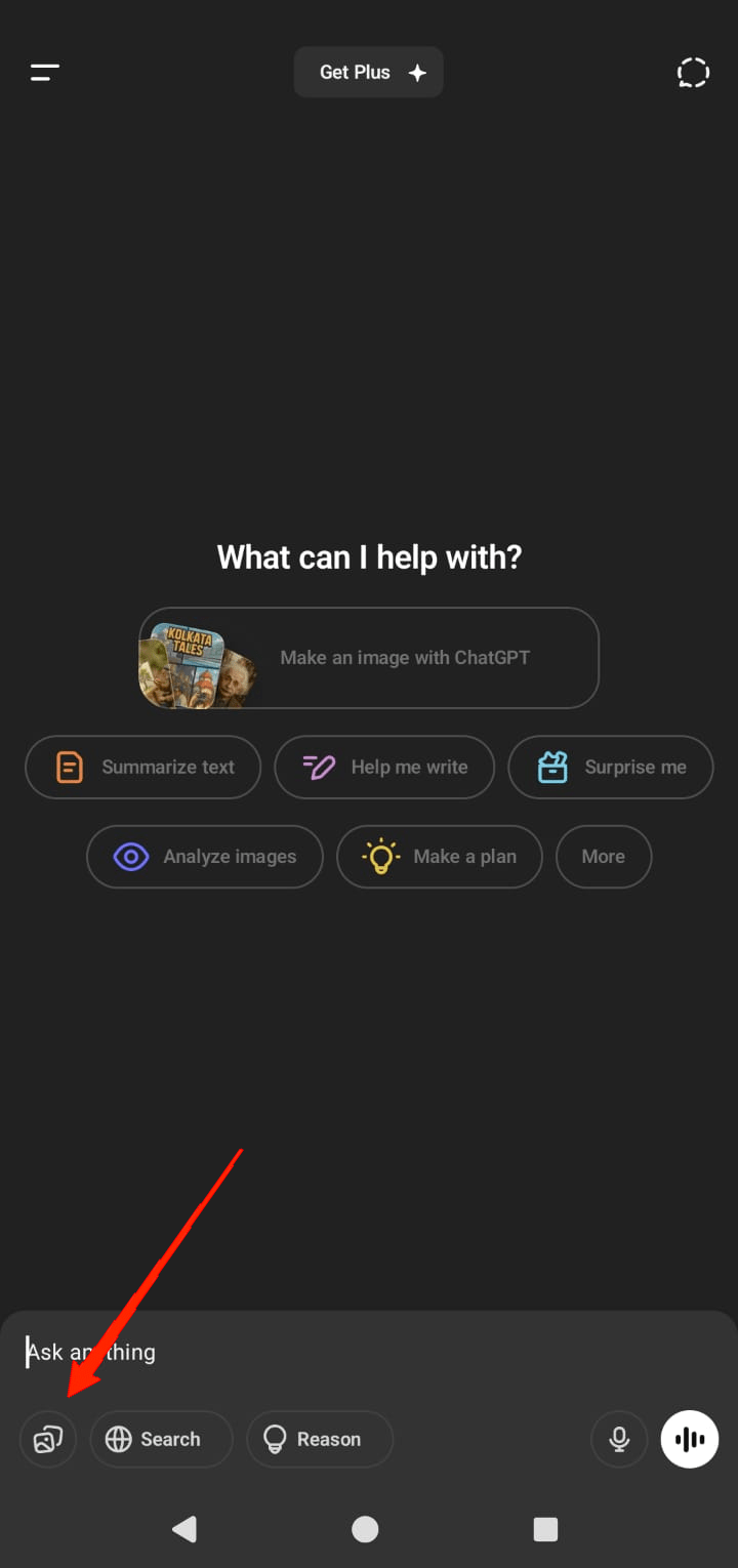 Sign in and tap the images icon in the bottom-left corner of the ChatGPT app.