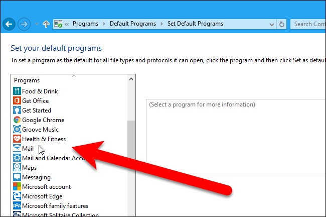 Список программ по умолчанию: Internet Explorer отсутствует.