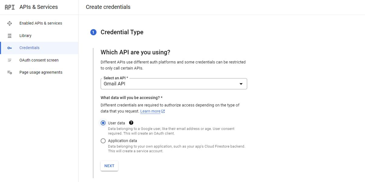 Форма создания API-учётных данных в Google Admin Console.