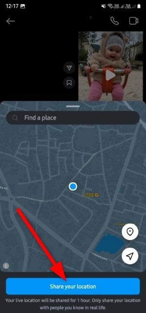 Кнопка поделиться местоположением в чате