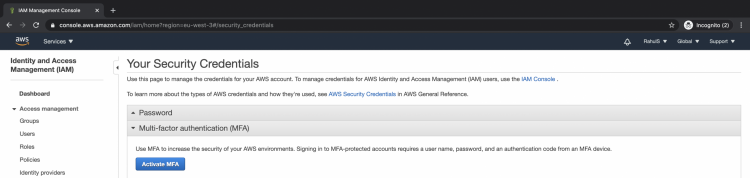 Подтверждение деактивации MFA в интерфейсе AWS