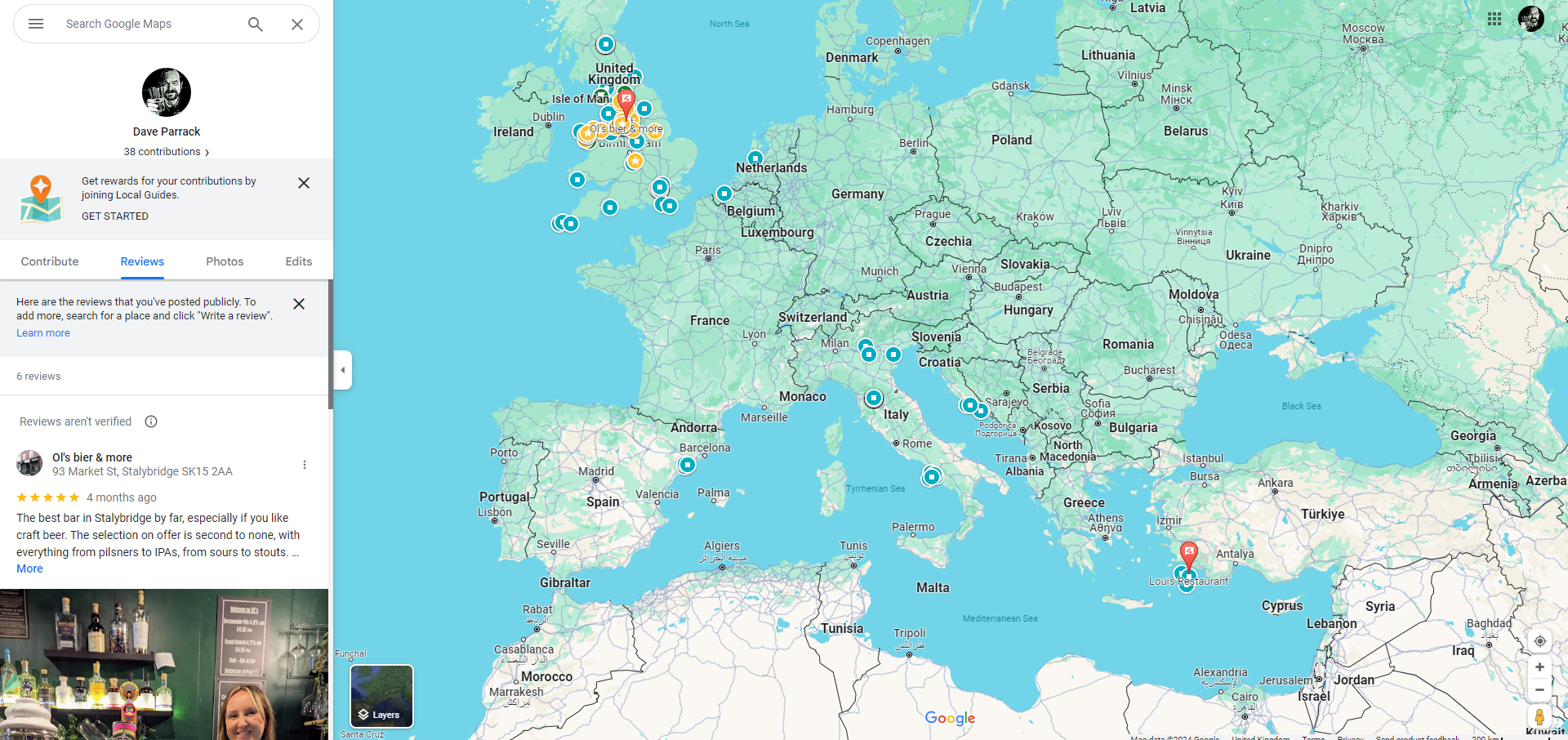 An overview of my Google Maps reviews