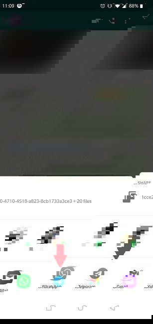 Выбор приложения для экспорта — Telegram в списке