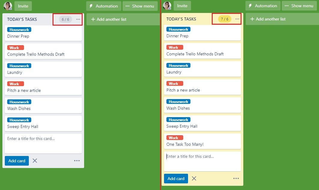 Ограничение списка задач до 6 карточек на день в Trello
