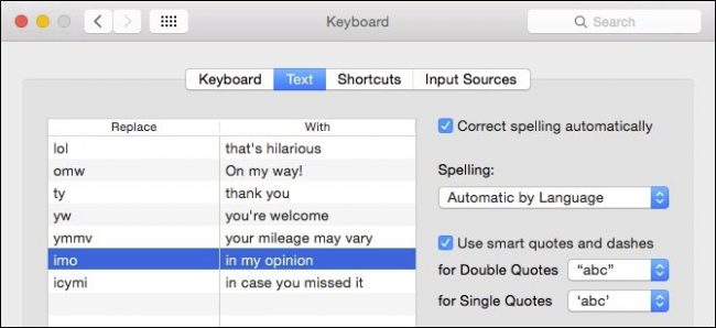 Панель: вкладка Текст в настройках Клавиатуры с отключенным флажком автокоррекции