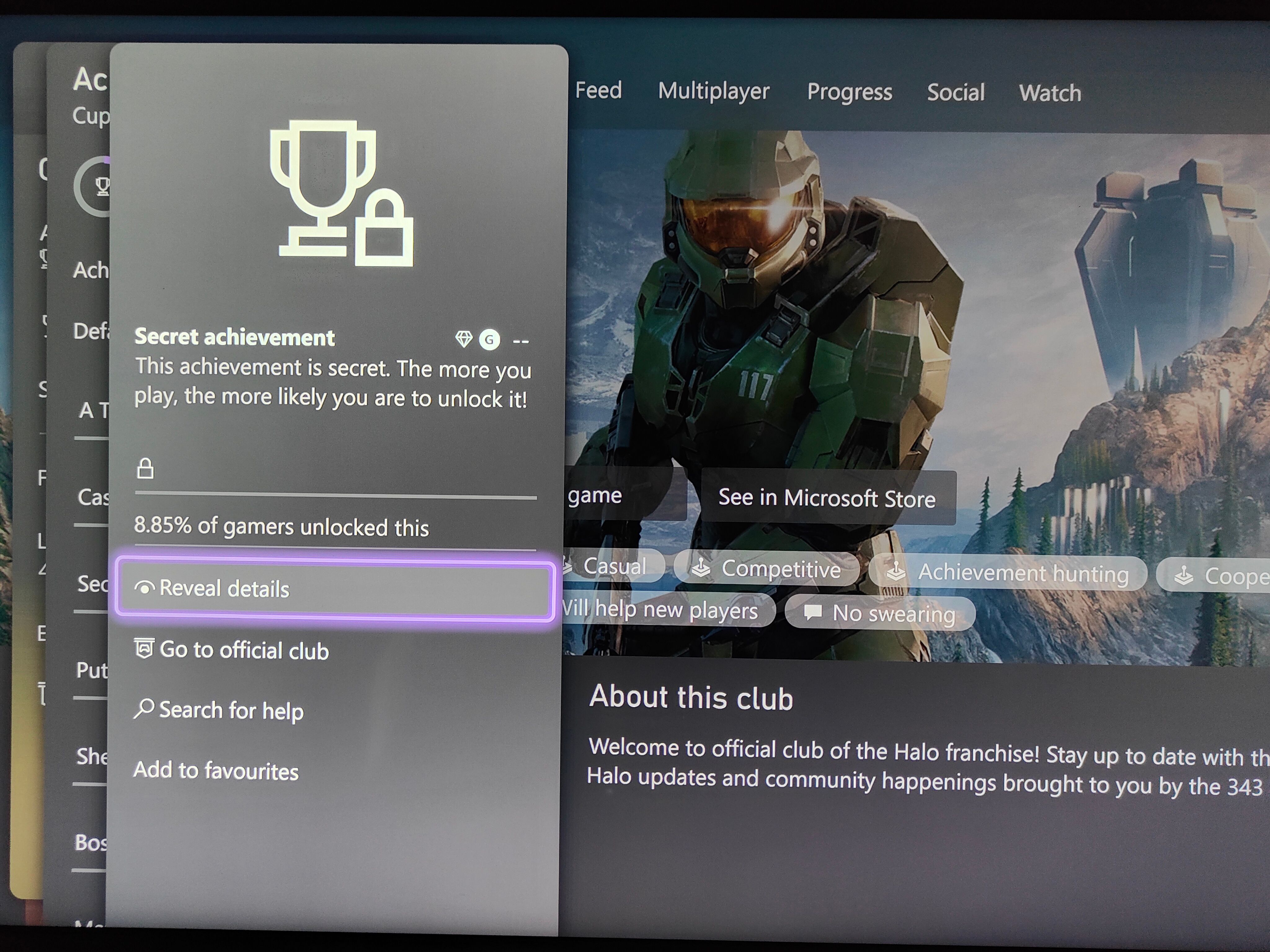 Скрытое достижение и опция Раскрыть сведения на Xbox