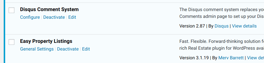 Список плагинов WordPress с ссылкой Настроить под Disqus Comment System