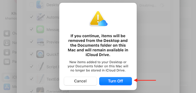 Disable Desktop and Documents Sync