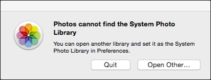 Диалог выбора библиотеки в Photos с кнопкой 