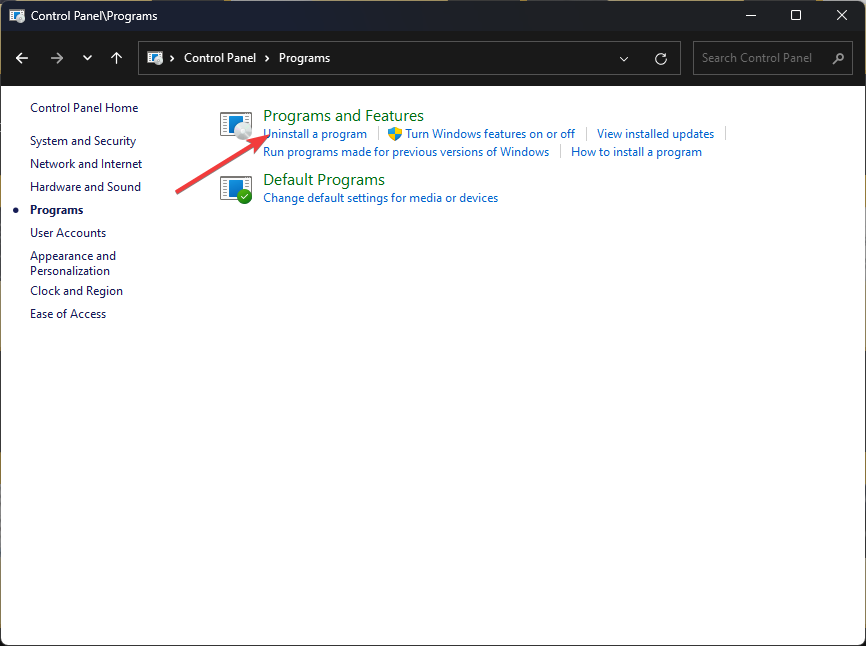 Удаление программы