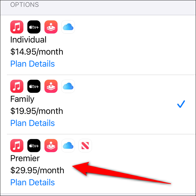 Выберите новый план Apple One
