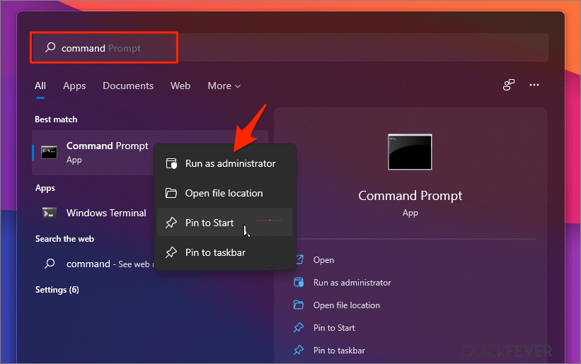 Открытие командной строки в Windows 11