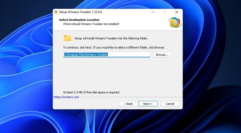 Окно установки Winaero Tweaker