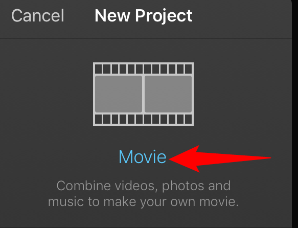 Выбор «Фильм» для нового проекта в iMovie