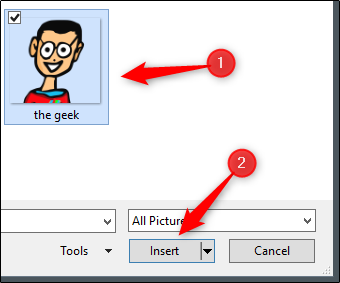 Окно выбора файла изображения перед вставкой