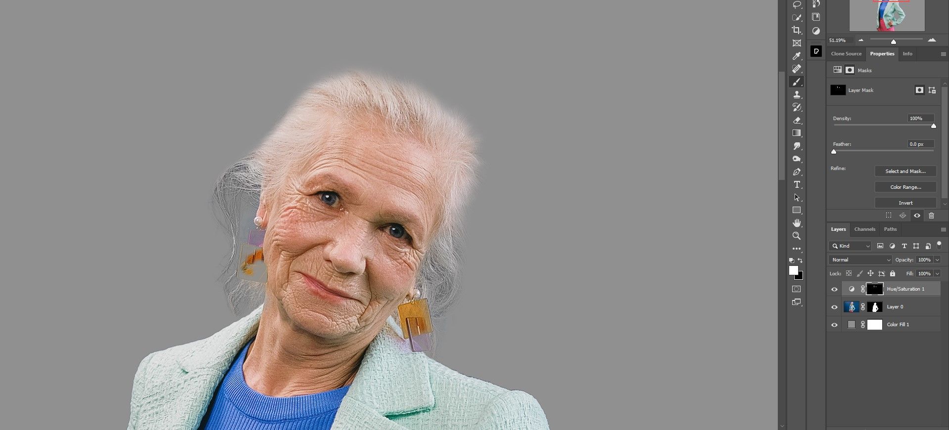 Hue Saturation layer to remove color