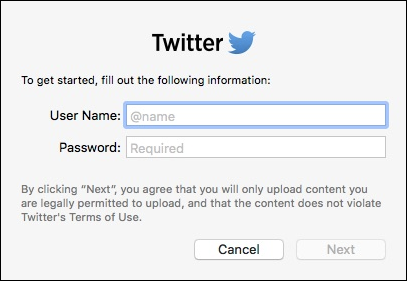 Добавление аккаунта Twitter