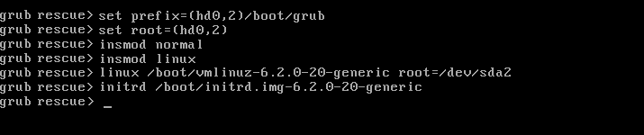 Установка параметров загрузки в GRUB rescue
