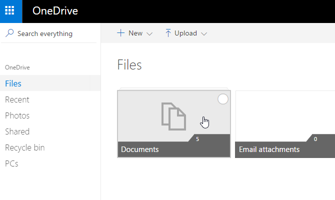 Выбор папки Documents в OneDrive