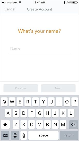 Страница ввода имени пользователя в приложении Luma