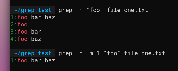 Вывод grep с -m 1 и номерами строк