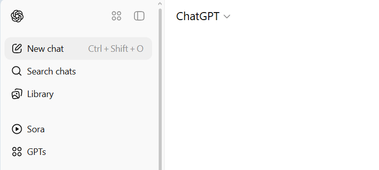 Pannello sinistro di ChatGPT che mostra nuova chat