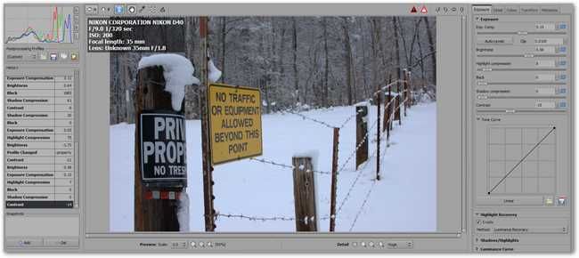 Примеры настроек теней и светов для восстановления деталей