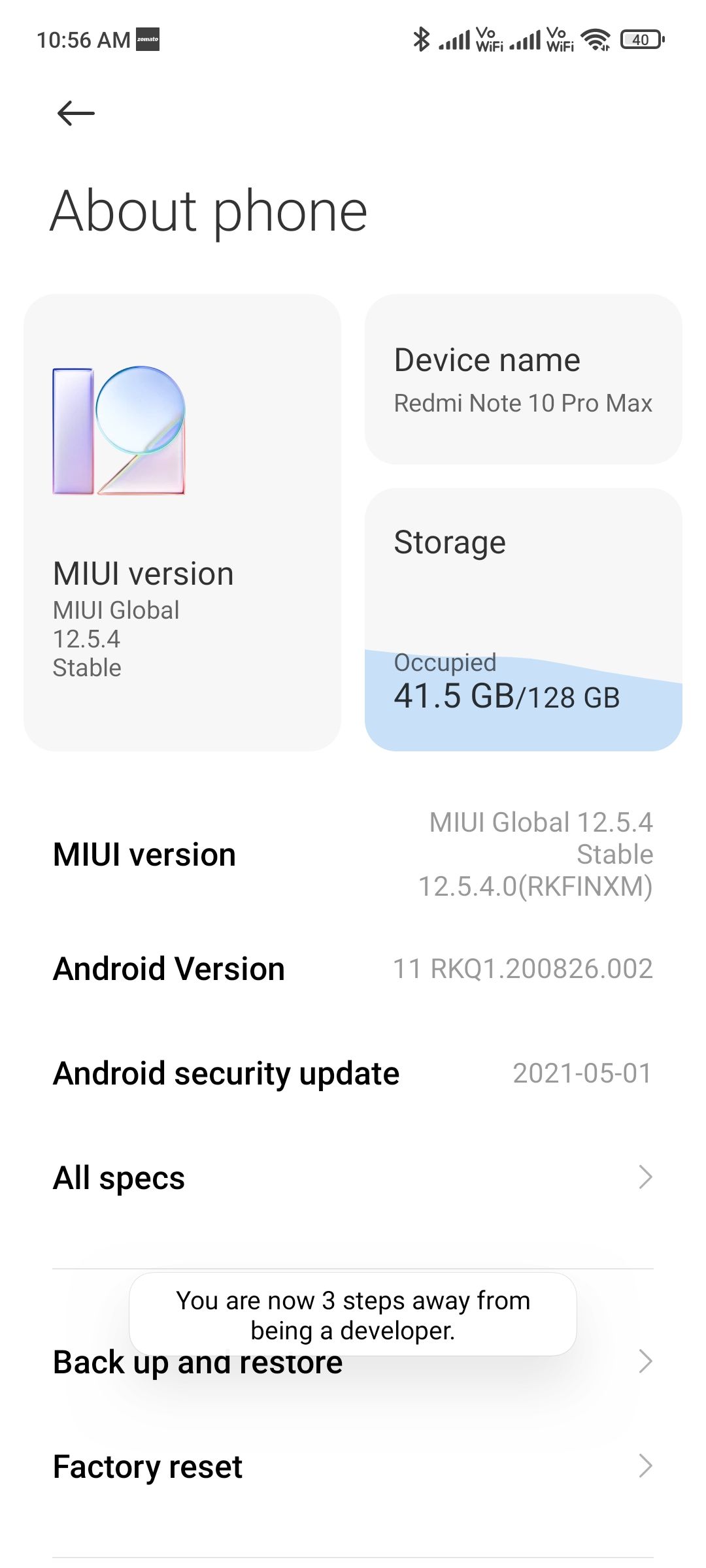 Enabling the developer settings in Redmi