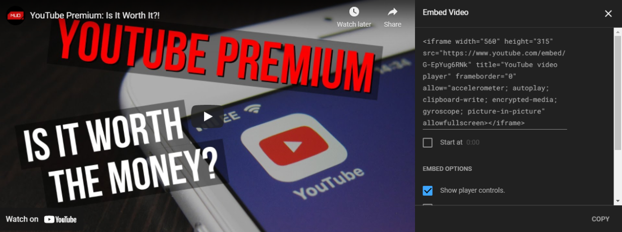 Код для встраивания видео YouTube (iframe)