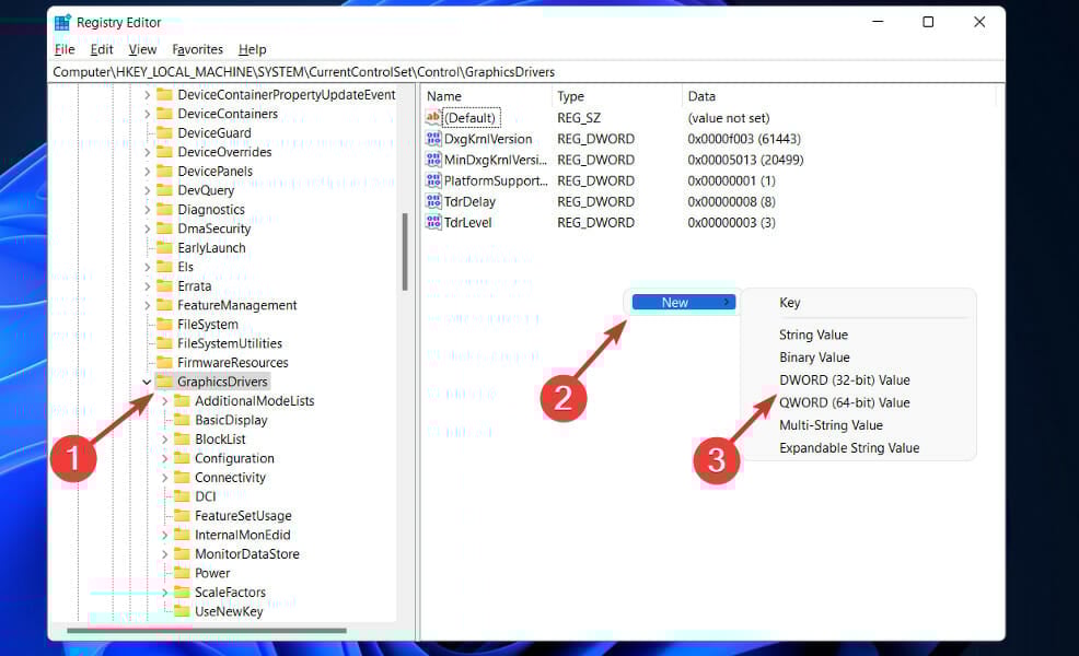 Создание нового значения в GraphicsDrivers