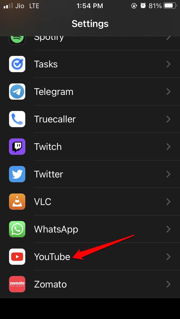 Экран с настройками YouTube iOS