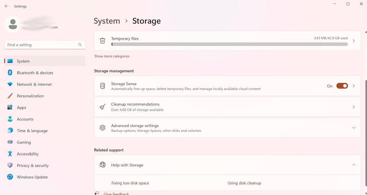 Параметры хранилища в Windows с переключателем оптимизации