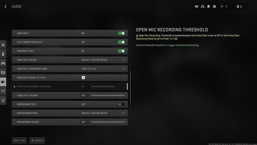Меню аудио в Warzone — включение голосового чата