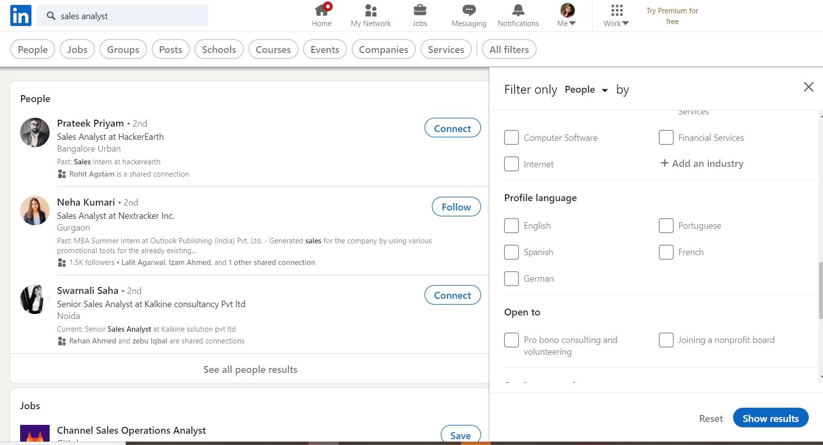 Все фильтры для расширенного поиска в LinkedIn